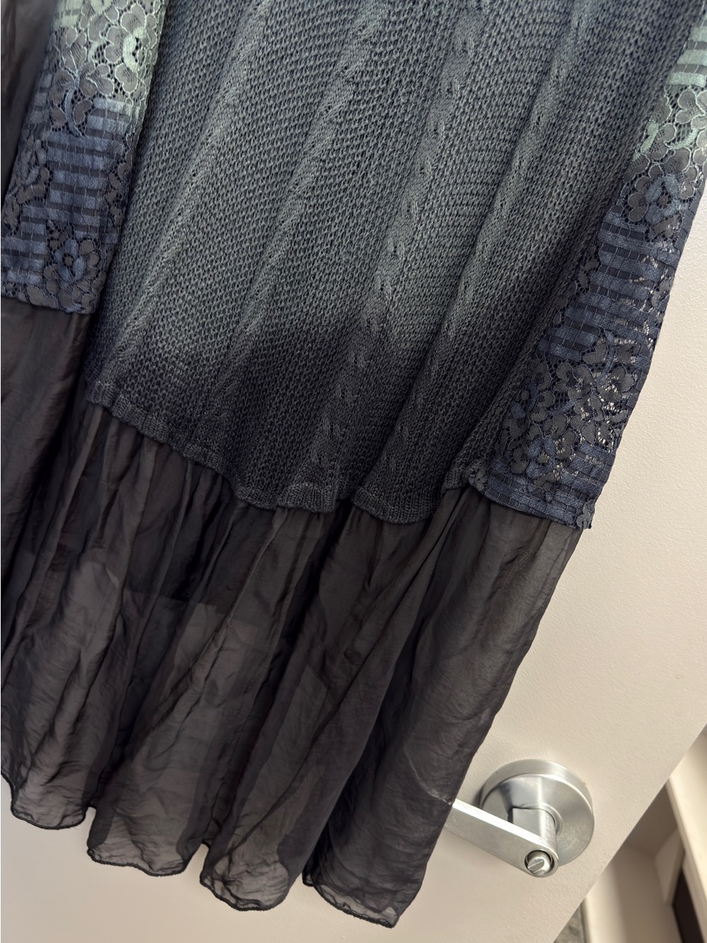 Made in Italy Black Boho Dress Silk‎ Blend Lace Panel Tiered Midi Dress - Picture 3 of 7